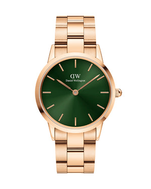 Daniel Wellington Iconic Link Emerald Green Dial Rose Gold Steel Strap Watch For Women - DW00100419