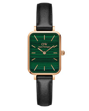 Daniel Wellington Quadro Pressed Sheffield Green Dial Black Leather Strap Watch For Women - DW00100439