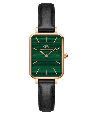 Daniel Wellington Quadro Pressed Sheffield Green Dial Black Leather Strap Watch For Women - DW00100439