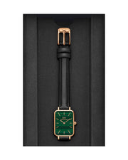 Daniel Wellington Quadro Pressed Sheffield Green Dial Black Leather Strap Watch For Women - DW00100439