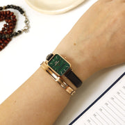 Daniel Wellington Quadro Pressed Sheffield Green Dial Black Leather Strap Watch For Women - DW00100439