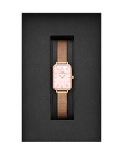 Daniel Wellington Quadro Pressed Melrose Pink Dial Pink Mesh Bracelet Watch For Women - DW00100510