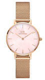 Daniel Wellington Petite Melrose Mother of Pearl Pink Dial Pink Mesh Strap Watch For Women - DW00100513
