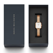 Daniel Wellington Quadro Studio White Dial Rose Gold Mesh Strap Watch For Women - DW00100517
