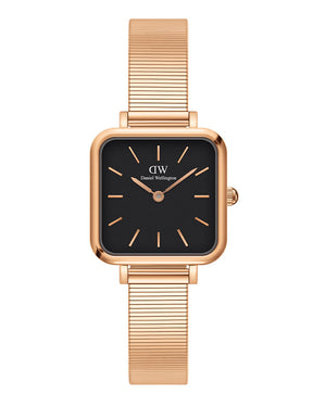Daniel Wellington Quadro Studio Black Dial Rose Gold Mesh Strap Watch For Women - DW00100518