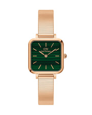 Daniel Wellington Quadro Studio Green Dial Rose Gold Mesh Strap Watch For Women - DW00100520