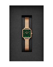 Daniel Wellington Quadro Studio Green Dial Rose Gold Mesh Strap Watch For Women - DW00100520