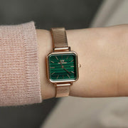 Daniel Wellington Quadro Studio Green Dial Rose Gold Mesh Strap Watch For Women - DW00100520