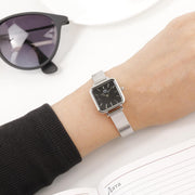 Daniel Wellington Quadro Studio Black Dial Silver Mesh Strap Watch For Women - DW00100522