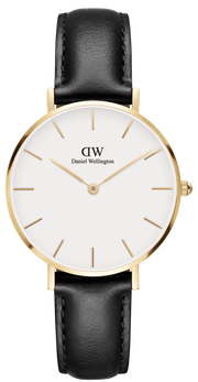 Daniel Wellington Classic Petite Sheffield White Dial Black Leather Strap Watch For Women - DW00100230
