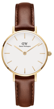 Daniel Wellington Classic Petite St Mawes White Dial Brown Leather Strap Watch For Women - DW00100231