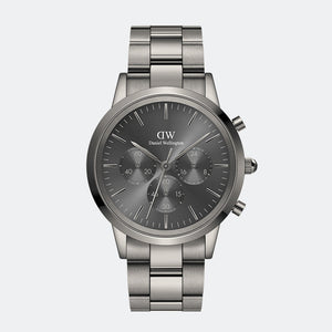 Daniel Wellington Iconic Link Chronograph Grey Dial Grey Steel Strap Watch for Men - DW00100643