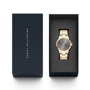 Daniel Wellington Iconic Link Grey Dial Gold Steel Strap Watch For Women - DW00100334