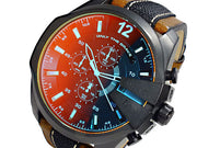 Diesel Mega Chief Quartz Black Dial Two Tone Leather Strap Watch For Men - DZ4305