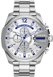 Diesel Mega Chief Chronograph White Dial Silver Steel Strap Watch For Men - DZ4477