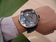 Diesel Badass Chronograph Anthracite Dial Black Leather Strap Watch For Men - DZ7270