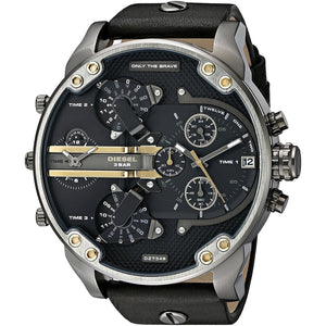 Diesel Mr Daddy 2.0 Chronograph Black Dial Black Leather Strap Watch For Men - DZ7348