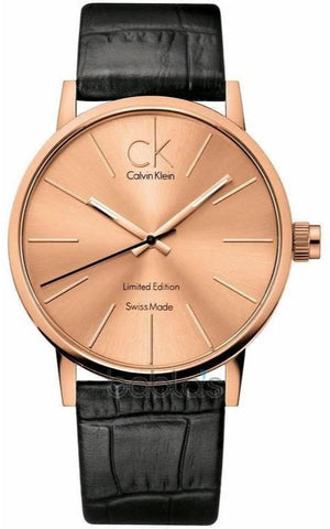 Calvin Klein Post Minimal Gold Dial Black Leather Strap Watch For Men - K7621501