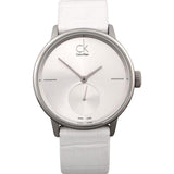 Calvin Klein Accent Silver Dial White Leather Strap Watch for Women - K2Y231K6