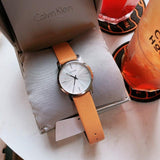 Calvin Klein City Silver Dial Orange Leather Strap Watch for Women - K2G231G6