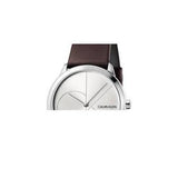 Calvin Klein Minimal Silver Dial Brown Leather Strap Watch for Men - K3M221G6