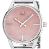 Calvin Klein Stately Pink Mother of Pearl Dial Silver Steel Strap Watch for Women - K3G2312E