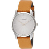 Calvin Klein City Silver Dial Orange Leather Strap Watch for Women - K2G231G6