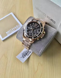 Michael Kors Everest Chronograph Black Dial Rose Gold Steel Strap Watch For Women - MK5875