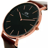 Daniel Wellington Classic St Mawes Black Dial Brown Leather Strap Watch For Men - DW00100124