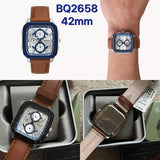 Fossil Inscription Multifunction Silver Dial Brown Leather Strap Watch for Men - BQ2658