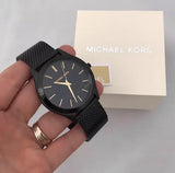 Michael Kors Slim Runway Black Dial Black Mesh Strap Watch for Women - MK8607