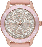 Michael Kors Runway Three Hand Crystal Pave Dial Pink Rubber Strap Watch For Women - MK6854