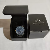 Armani Exchange Hampton Quartz Blue Dial Black Leather Strap Watch for Men - AX2411