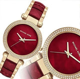 Michael Kors Parker Mother of Pearl Red Dial Two Tone Steel Strap Watch for Women - MK6427