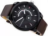 Tommy Hilfiger Denim Black Dial Brown Leather Strap Watch for Men - 1791478