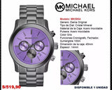 Michael Kors Runway Chronograph Purple Dial Black Steel Strap Watch For Women - MK5954