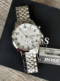 Hugo Boss Aeroliner Chronograph Quartz White Dial Silver Steel Strap Watch For Men - HB1512445