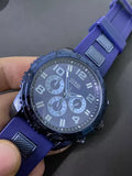 Guess Velocity Chronograph Blue Dial Blue Rubber Steel Strap Watch for Men - W0599G4