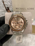 Michael Kors Everest Chronograph Gold Dial Silver Steel Strap Watch For Women - MK5870