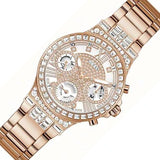 Guess Moonlight Multi Function Diamonds White Dial Rose Gold Steel Strap Watch for Women - GW0320L3