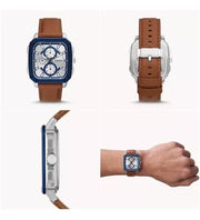 Fossil Inscription Multifunction Silver Dial Brown Leather Strap Watch for Men - BQ2658