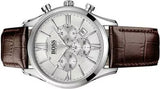 Hugo Boss Ambassador Chronograph Silver Dial Brown Leather Strap Watch For Men - HB1513195