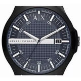 Armani Exchange Hampton Quartz Blue Dial Black Leather Strap Watch for Men - AX2411