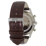 Hugo Boss Ambassador Chronograph Silver Dial Brown Leather Strap Watch For Men - HB1513195
