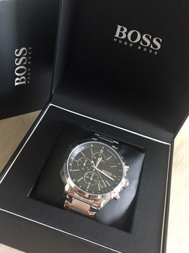 Hugo Boss Grand Prix Chronograph Black Dial Silver Steel Strap