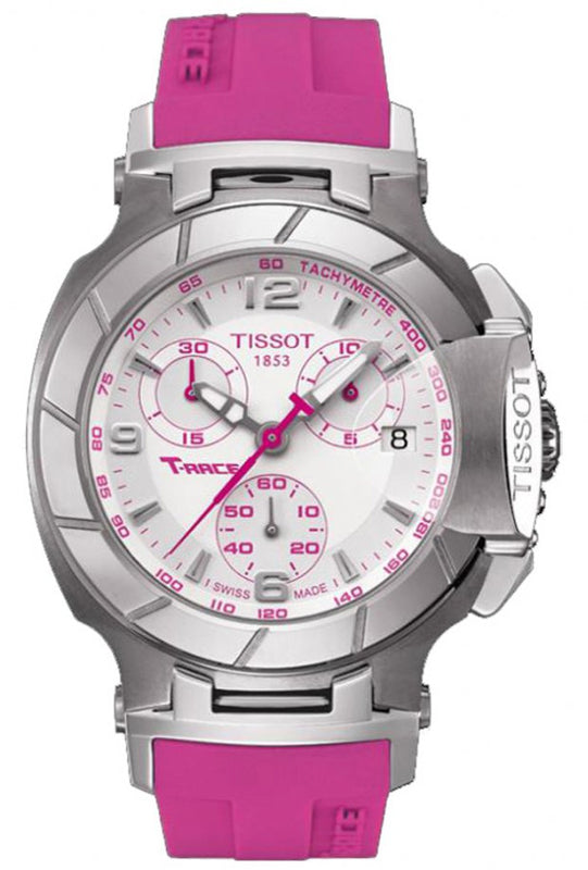 Tissot T Race Chronograph White Dial Pink Rubber Strap Watch for Women