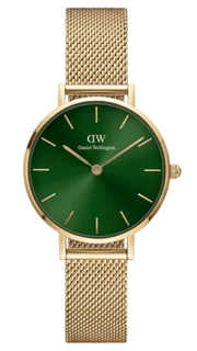 Daniel Wellington Petite Emerald Green Dial Gold Mesh Strap Watch For Women - DW00100479