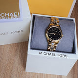 Michael Kors Runway Mercer Quartz Black Dial Two Tone Steel Strap Watch For Women - MK6672