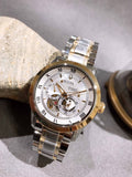 Bulova BVA Skeleton Silver Dial Two Tone Steel Strap Watch for Men - 98A230