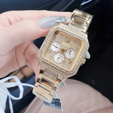 Guess Deco Quartz Crystals Gold Dial Gold Steel Strap Watch For Women - GW0472L2